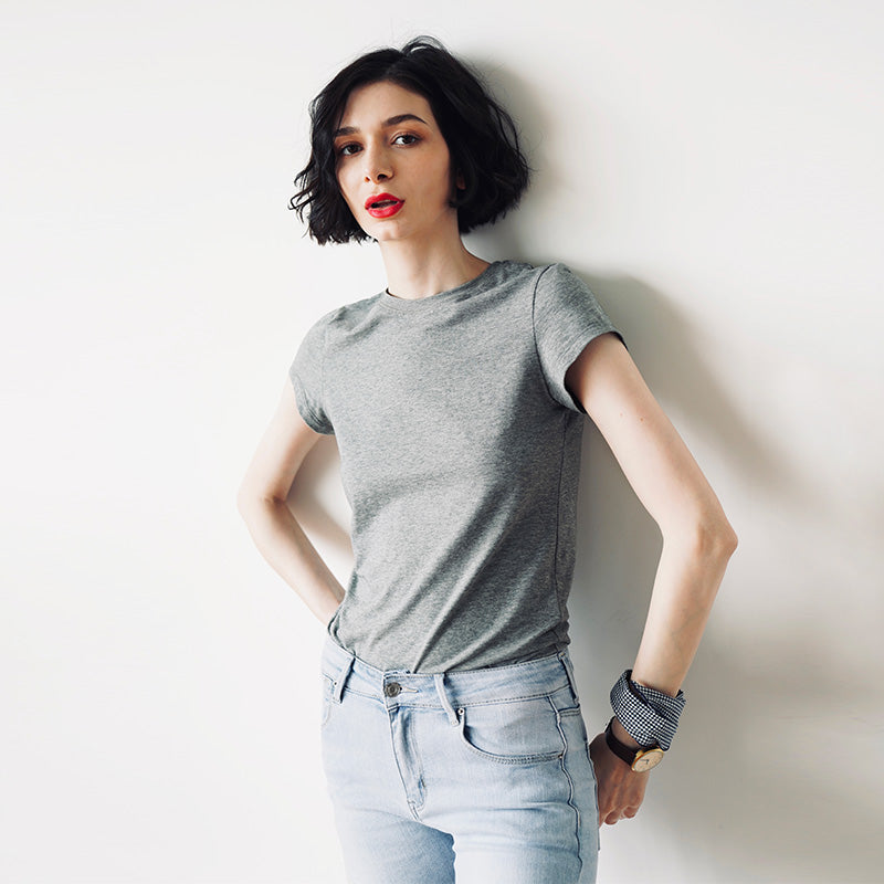 Skin-friendly and comfortable gray Short Sleeve Slim Fit Color Women's Versatile Casual Summer T-Shirt