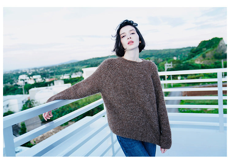 Soft and Fluffy Alpaca Wool Sweater for Women Autumn Winter Women's Versatile Stylish Pullover Sweater Loose Casual Knitwear