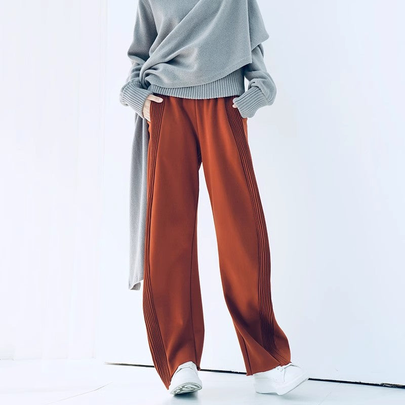 Women's design fashionable wide leg pants, casual pants, pleated pants, banana pants,