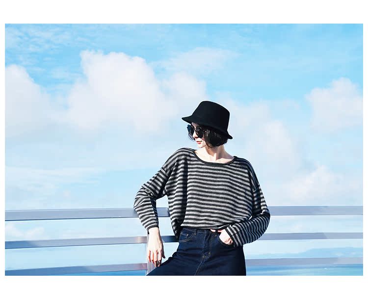 Casual Classic Striped Loose Knitted Top Women's Long Sleeve Knitted Shirt