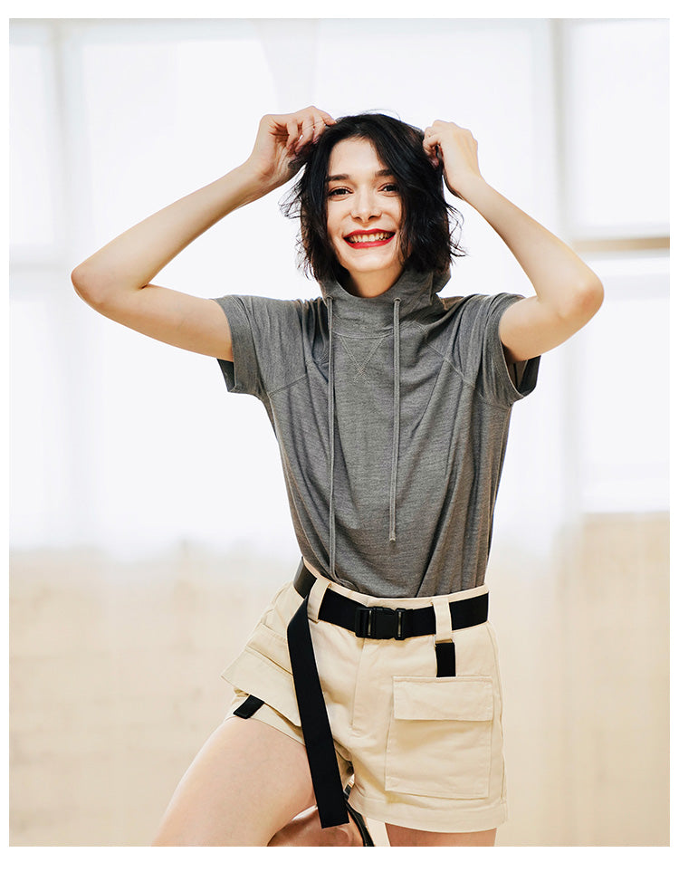 Vintage Style Short-sleeve for Women Skin-friendly trendy short-sleeve hooded shirt Short Sleeve Women Style Trend T-shirt