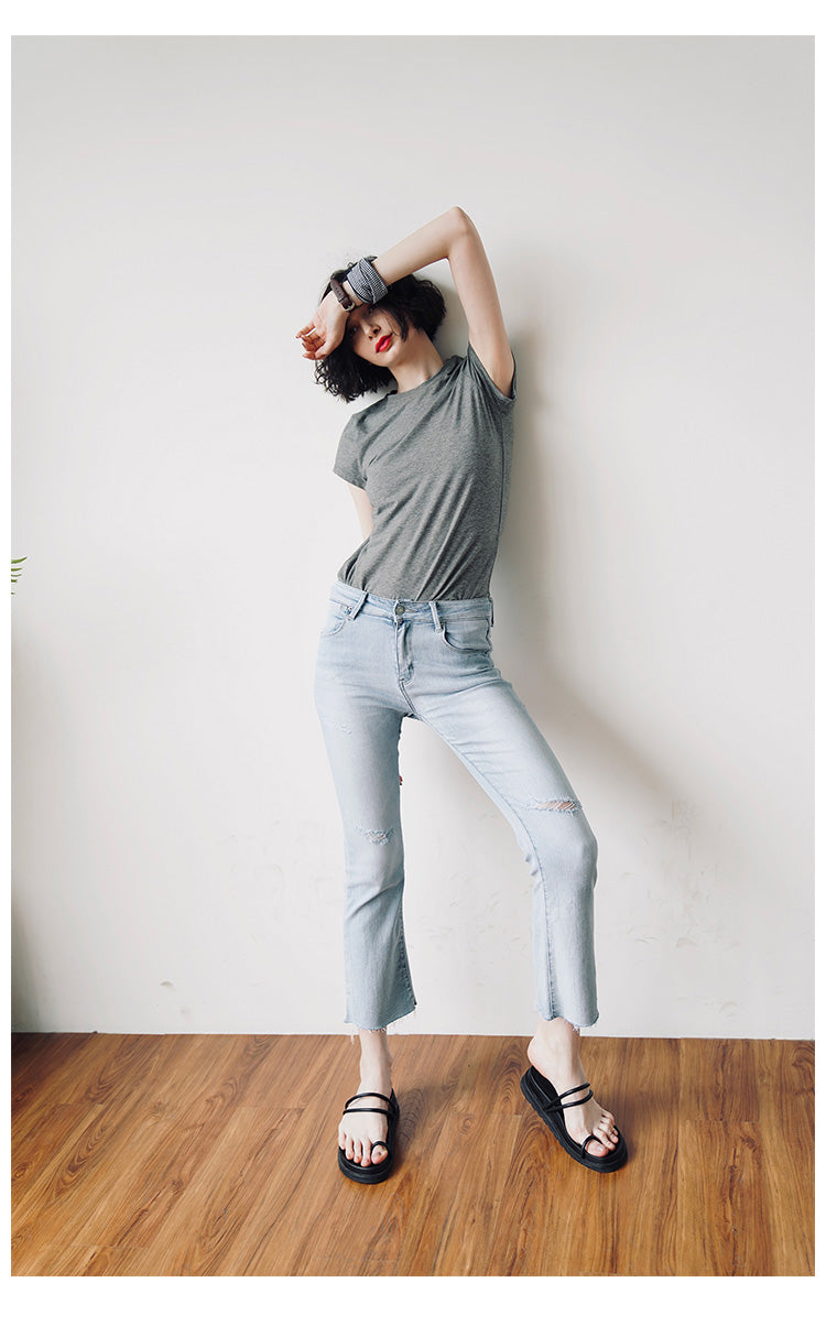 Skin-friendly and comfortable gray Short Sleeve Slim Fit Color Women's Versatile Casual Summer T-Shirt