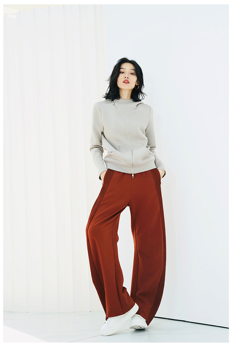 Women's design fashionable wide leg pants, casual pants, pleated pants, banana pants,
