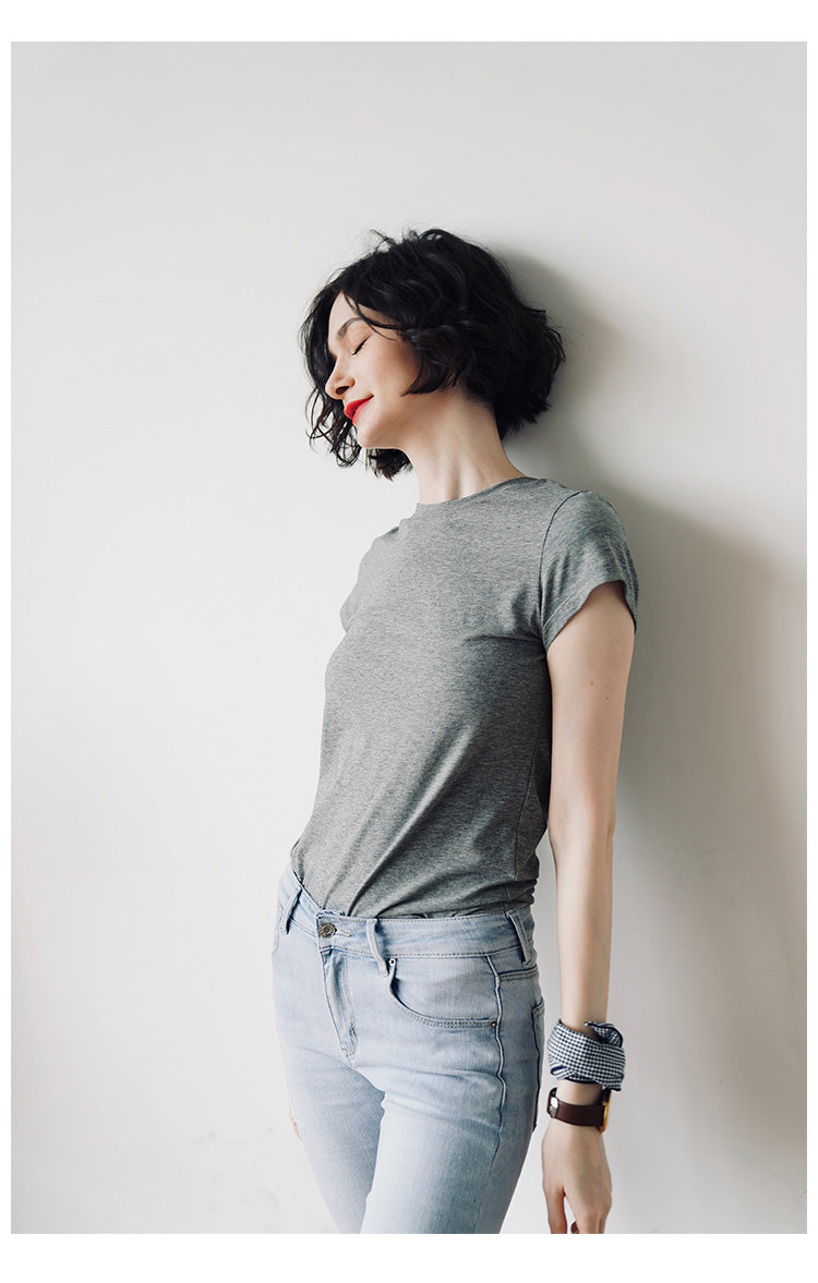 Skin-friendly and comfortable gray Short Sleeve Slim Fit Color Women's Versatile Casual Summer T-Shirt