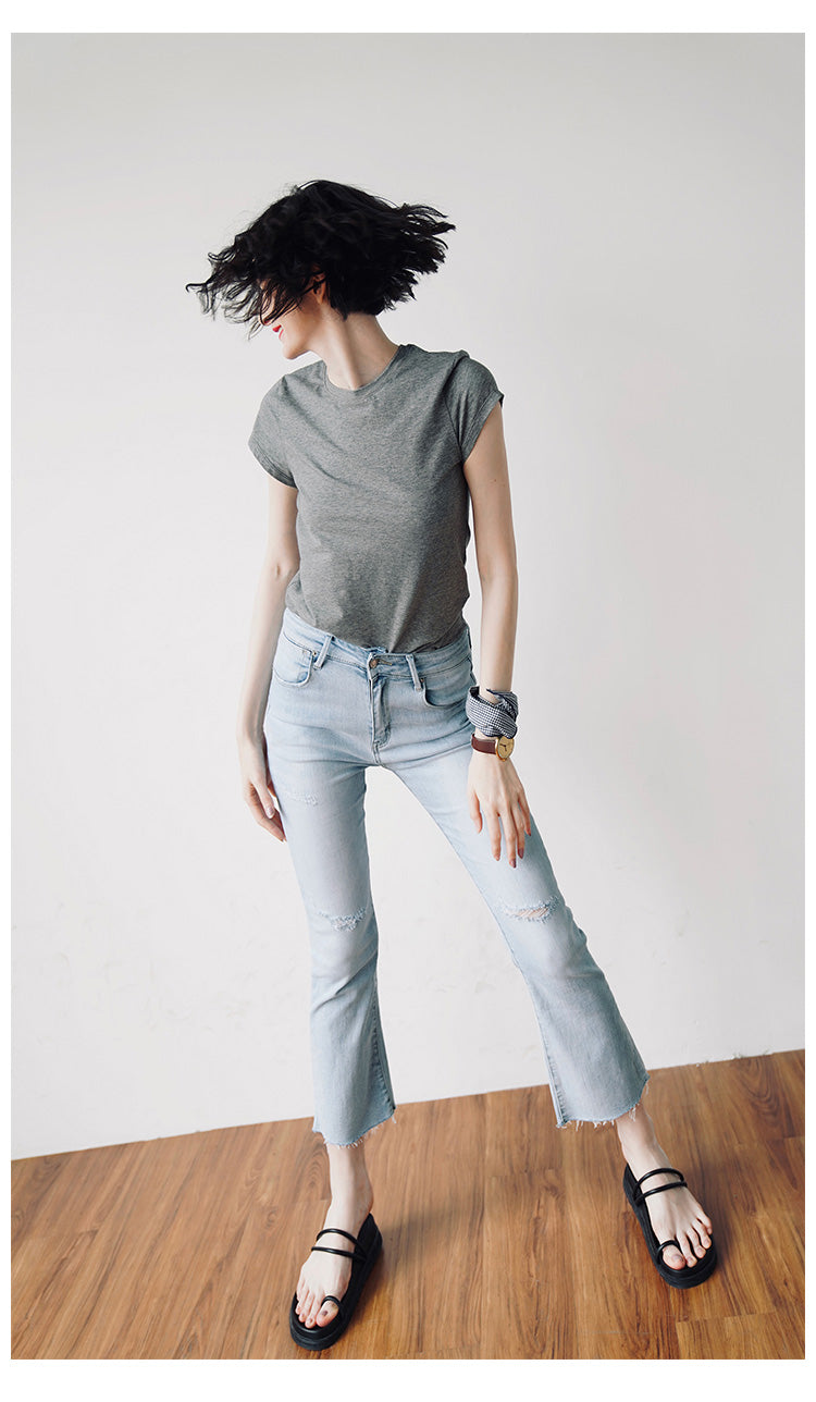 Skin-friendly and comfortable gray Short Sleeve Slim Fit Color Women's Versatile Casual Summer T-Shirt