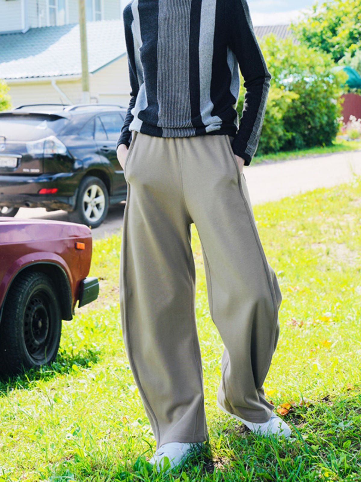 Wide-Leg Pants for Women, Spring and Autumn, High-Waisted Banana Pants, Pure Cotton Sweatpants, Casual Pants, Sports Pants, Versatile for Pear-Shaped Body