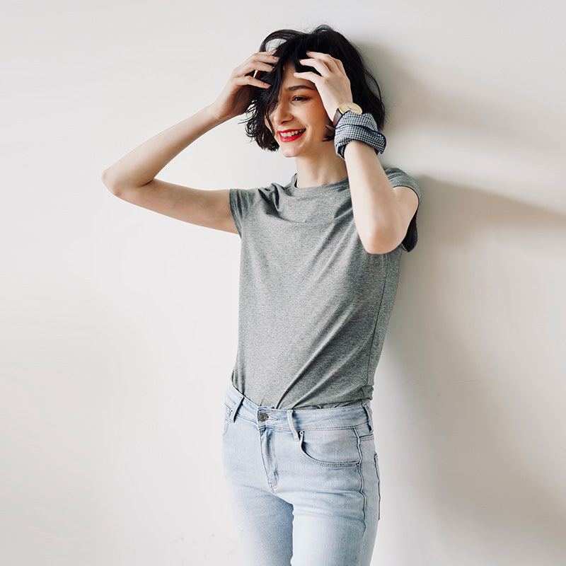 Skin-friendly and comfortable gray Short Sleeve Slim Fit Color Women's Versatile Casual Summer T-Shirt