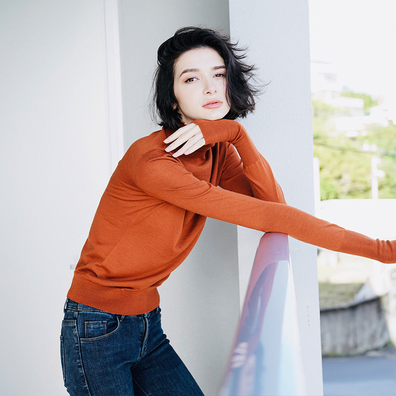 Wool Seamless High Neck Knitted Sweater for Women Slim Fit Pullover Base Layer