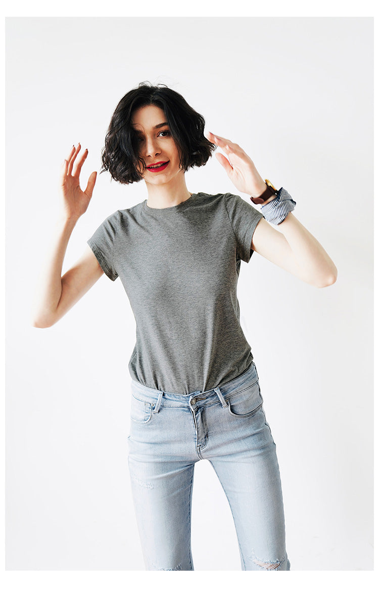 Skin-friendly and comfortable gray Short Sleeve Slim Fit Color Women's Versatile Casual Summer T-Shirt