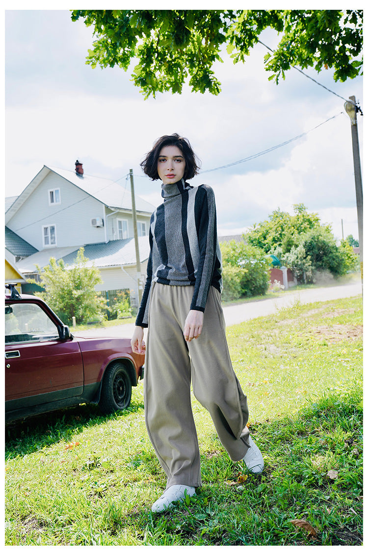 Wide-Leg Pants for Women, Spring and Autumn, High-Waisted Banana Pants, Pure Cotton Sweatpants, Casual Pants, Sports Pants, Versatile for Pear-Shaped Body