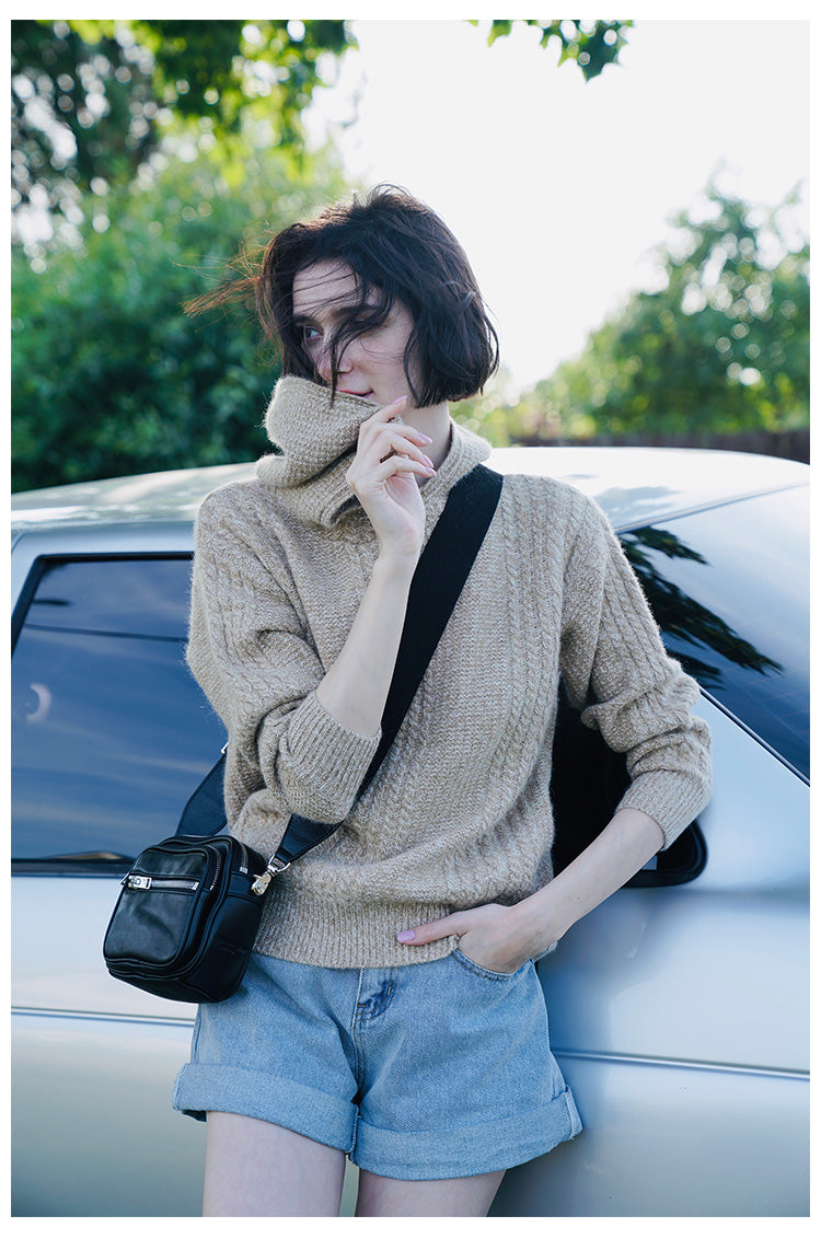 Women's Hooded Pullover Loose Fit Knitted Top Long Sleeve Sweater