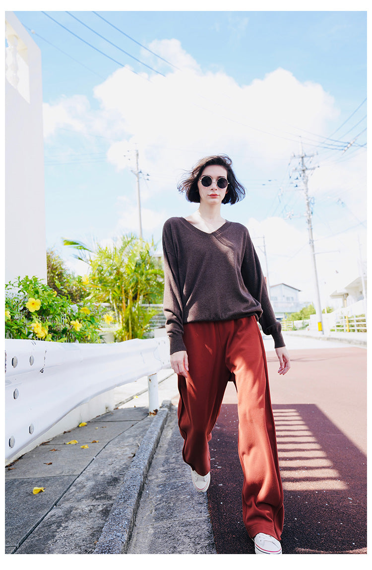 Ladies' fashionable and versatile high waisted wide leg pants, banana pants, casual sports pants