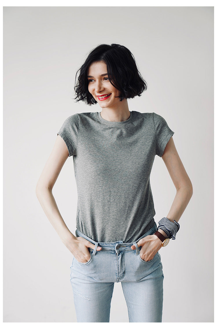 Skin-friendly and comfortable gray Short Sleeve Slim Fit Color Women's Versatile Casual Summer T-Shirt