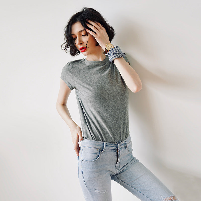 Skin-friendly and comfortable gray Short Sleeve Slim Fit Color Women's Versatile Casual Summer T-Shirt