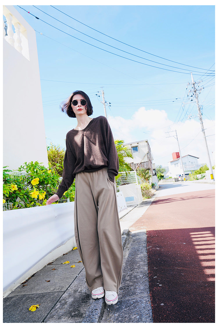 Thin loose cotton wool knitted pullover women's top V-neck undershirt women's knitted top long sleeved