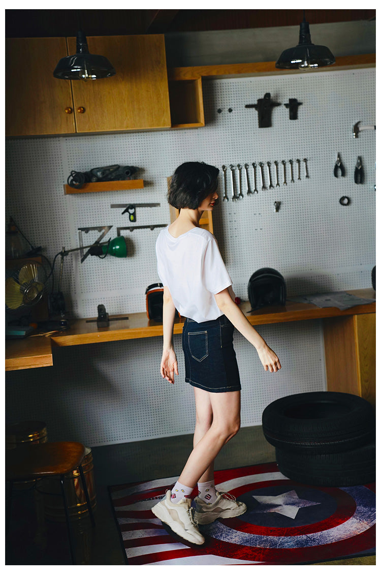 Silk cotton short sleeved women's summer loose and fashionable collarbone top T-shirt