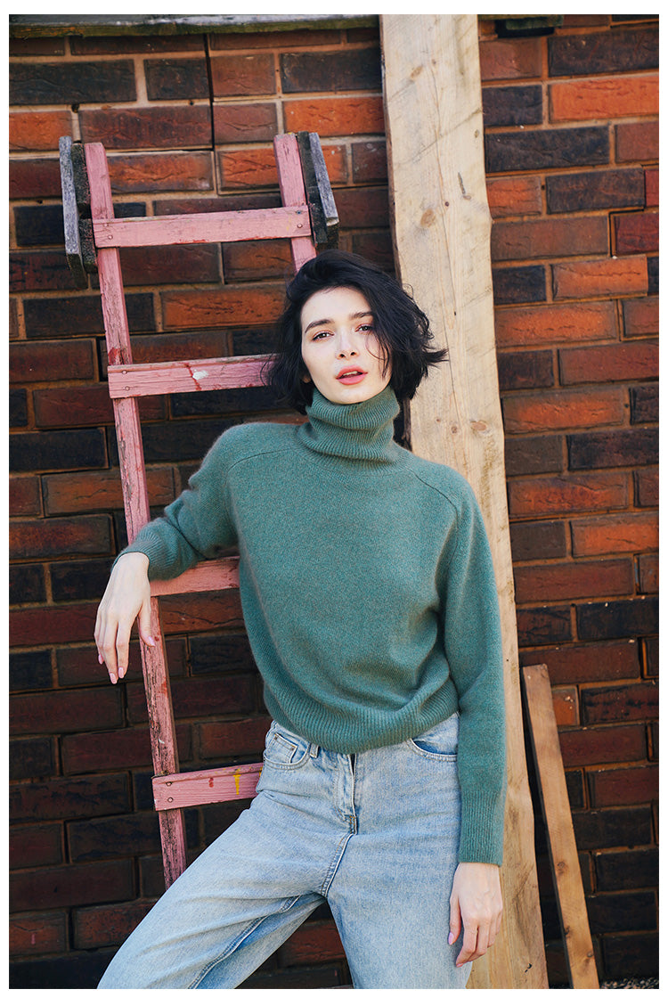 High neck knitted sweater women's pullover winter top women's versatile high neck sweater women