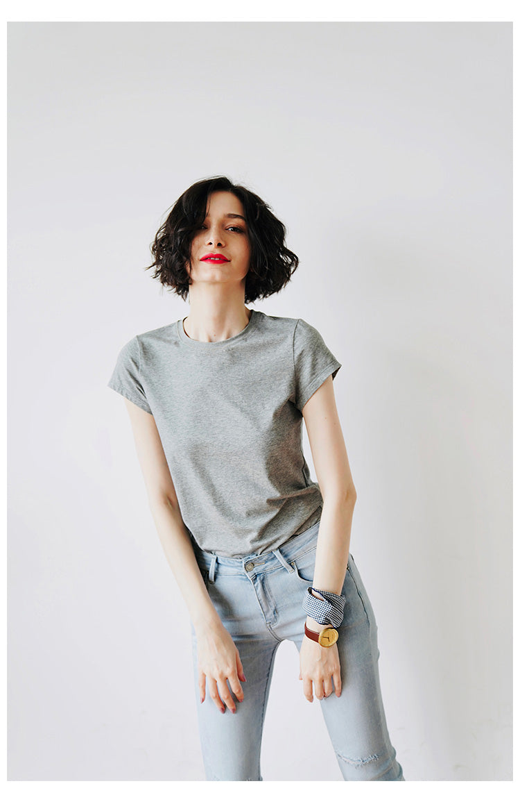 Skin-friendly and comfortable gray Short Sleeve Slim Fit Color Women's Versatile Casual Summer T-Shirt