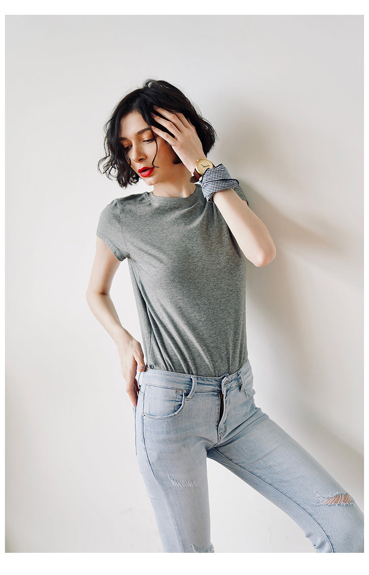 Skin-friendly and comfortable gray Short Sleeve Slim Fit Color Women's Versatile Casual Summer T-Shirt