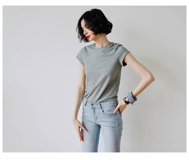 Skin-friendly and comfortable gray Short Sleeve Slim Fit Color Women's Versatile Casual Summer T-Shirt