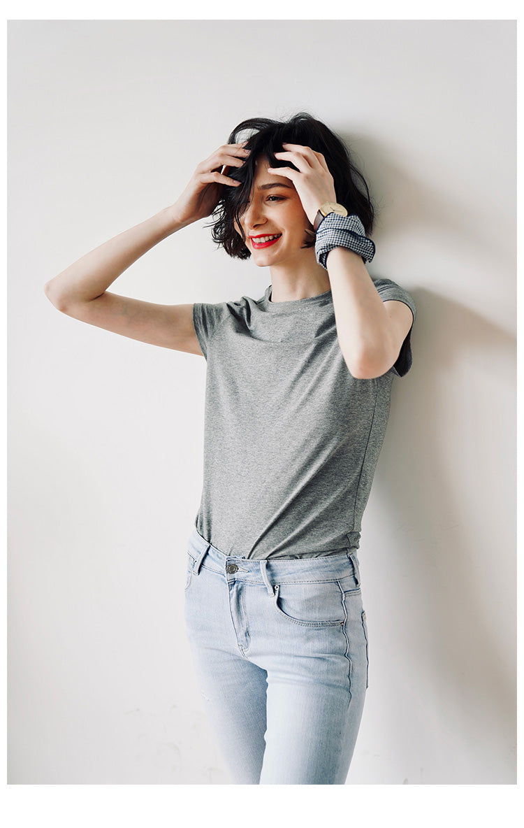 Skin-friendly and comfortable gray Short Sleeve Slim Fit Color Women's Versatile Casual Summer T-Shirt