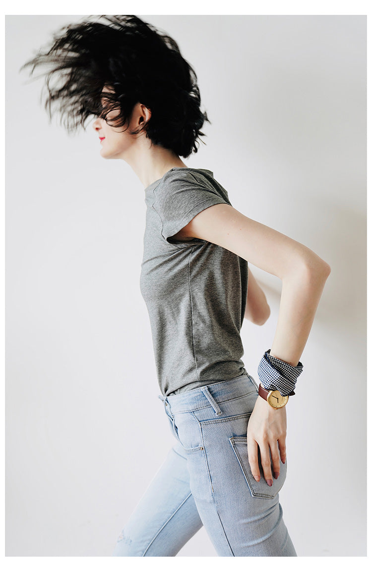 Skin-friendly and comfortable gray Short Sleeve Slim Fit Color Women's Versatile Casual Summer T-Shirt
