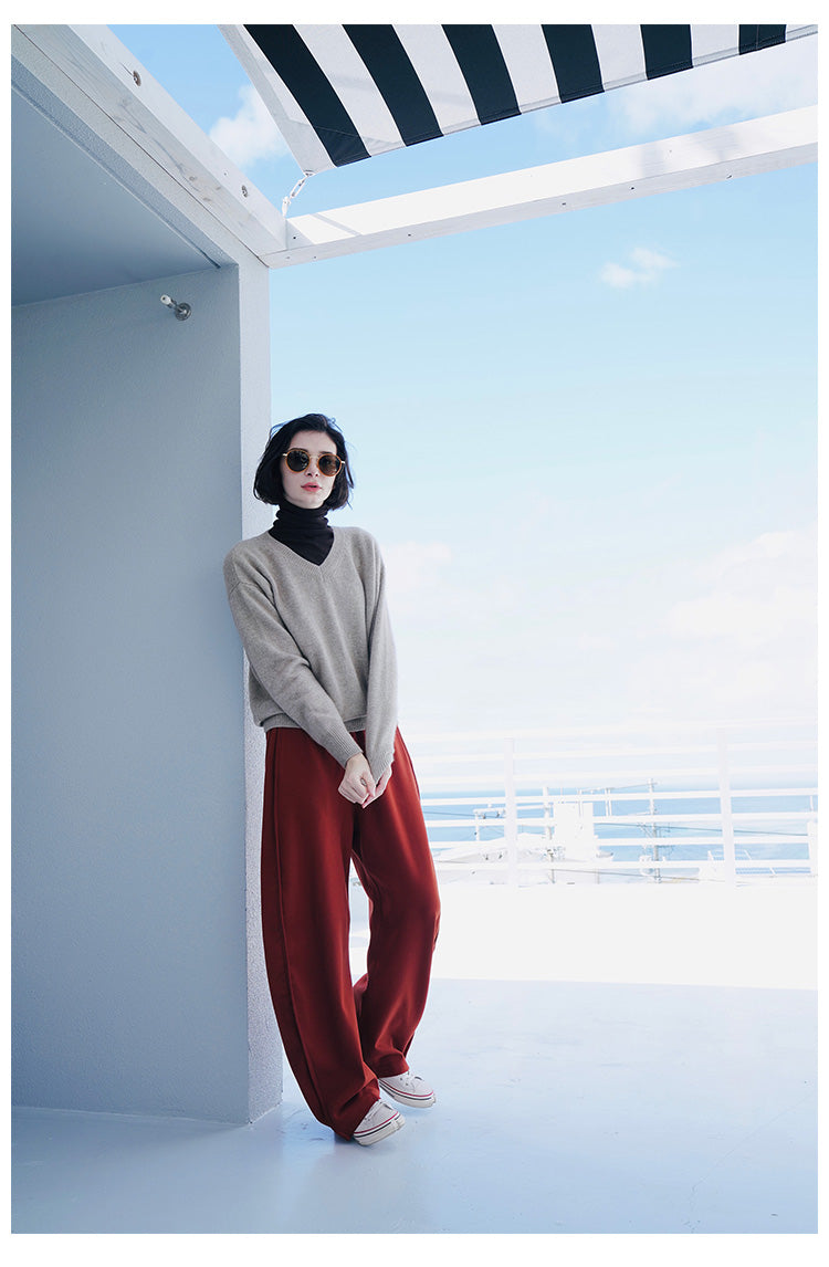 Ladies' fashionable and versatile high waisted wide leg pants, banana pants, casual sports pants