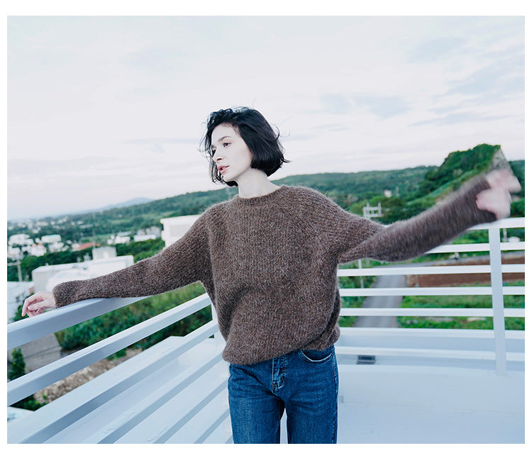 Soft and Fluffy Alpaca Wool Sweater for Women Autumn Winter Women's Versatile Stylish Pullover Sweater Loose Casual Knitwear