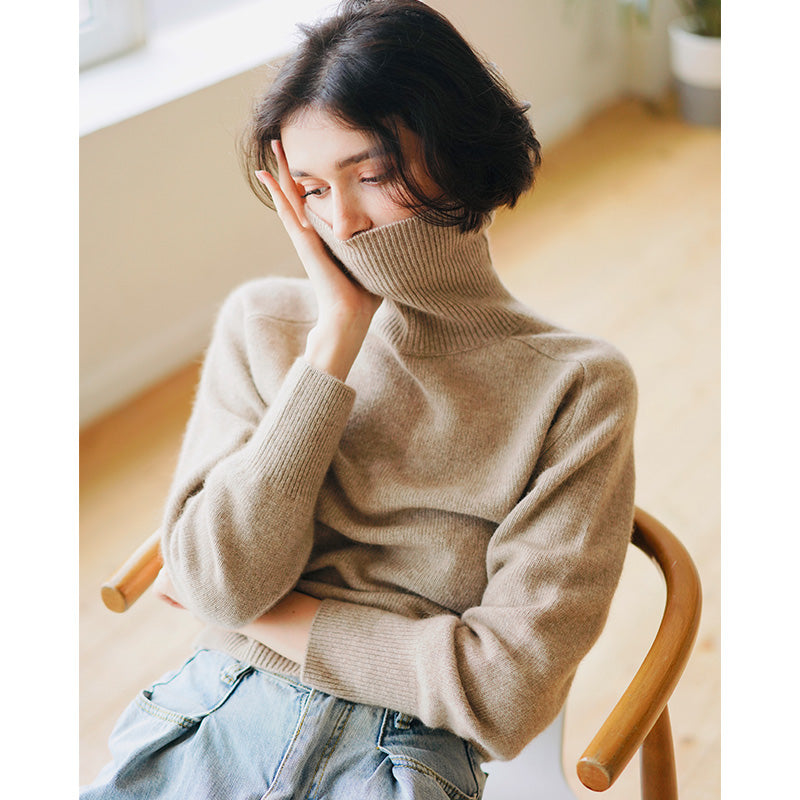 Women's High Neck Knitted Sweater Pullover Winter Top for Women Versatile High Neck Sweater