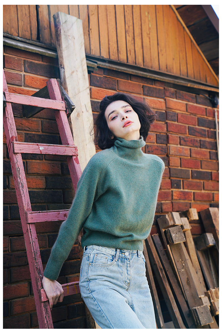 High neck knitted sweater women's pullover winter top women's versatile high neck sweater women