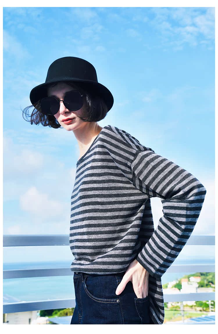 Casual Classic Striped Loose Knitted Top Women's Long Sleeve Knitted Shirt