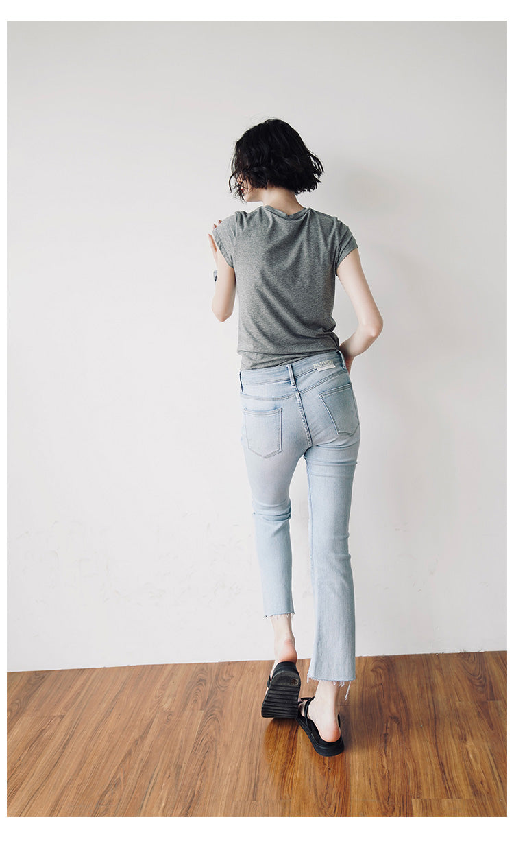 Skin-friendly and comfortable gray Short Sleeve Slim Fit Color Women's Versatile Casual Summer T-Shirt