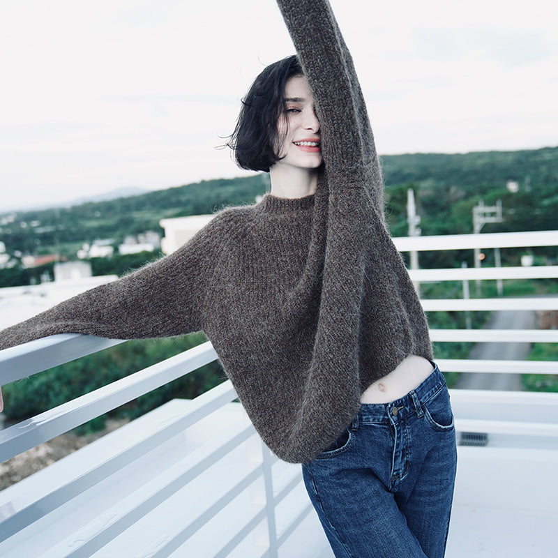Soft and Fluffy Alpaca Wool Sweater for Women Autumn Winter Women's Versatile Stylish Pullover Sweater Loose Casual Knitwear