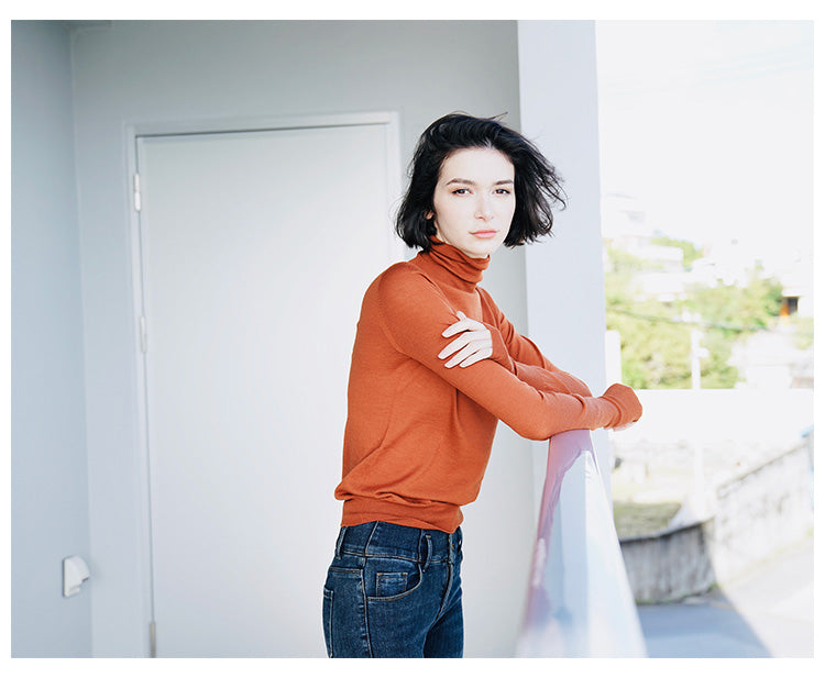 Wool Seamless High Neck Knitted Sweater for Women Slim Fit Pullover Base Layer