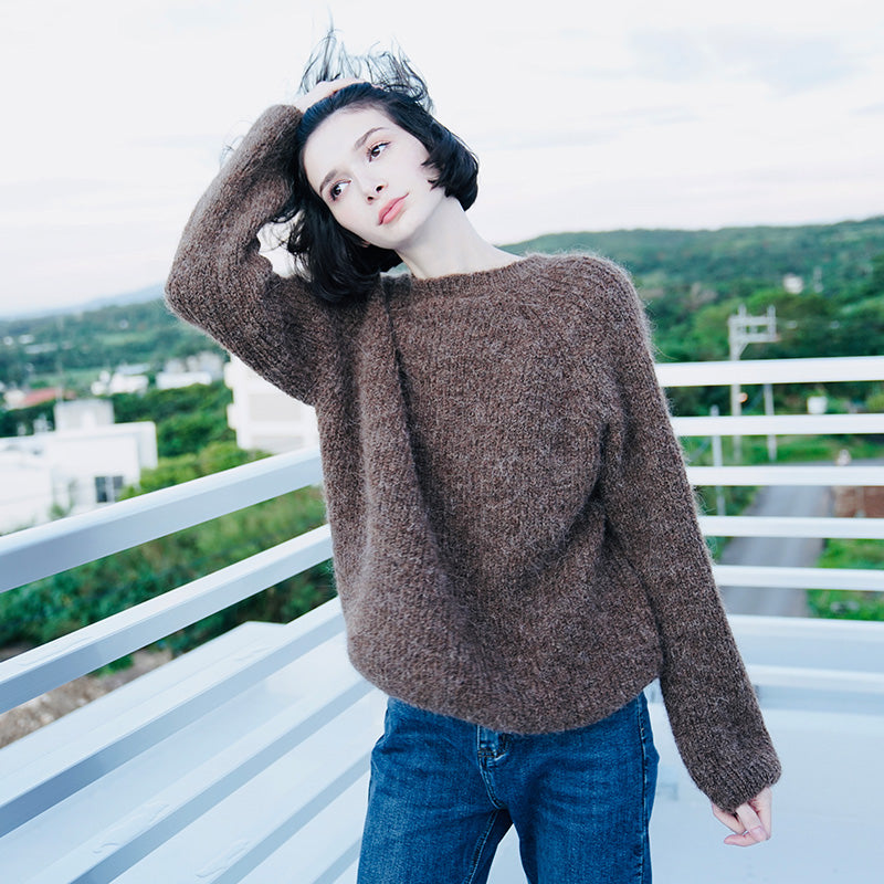 Soft and Fluffy Alpaca Wool Sweater for Women Autumn Winter Women's Versatile Stylish Pullover Sweater Loose Casual Knitwear