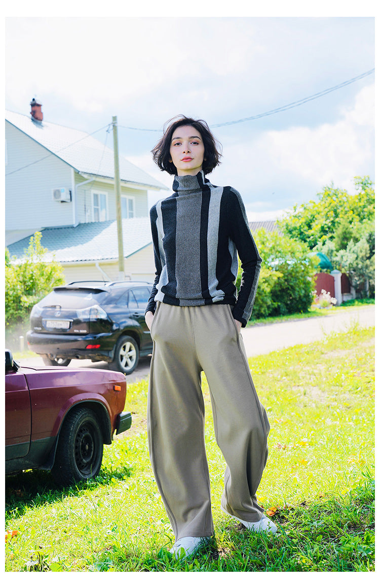 Wide-Leg Pants for Women, Spring and Autumn, High-Waisted Banana Pants, Pure Cotton Sweatpants, Casual Pants, Sports Pants, Versatile for Pear-Shaped Body