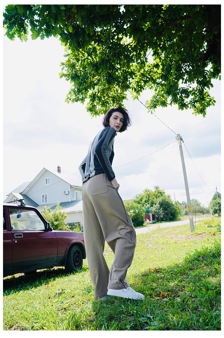 Wide-Leg Pants for Women, Spring and Autumn, High-Waisted Banana Pants, Pure Cotton Sweatpants, Casual Pants, Sports Pants, Versatile for Pear-Shaped Body