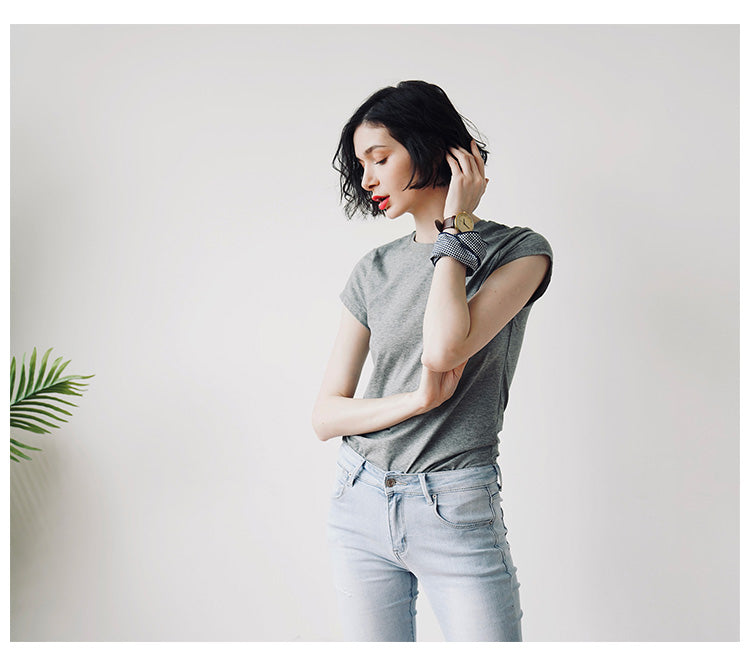 Skin-friendly and comfortable gray Short Sleeve Slim Fit Color Women's Versatile Casual Summer T-Shirt
