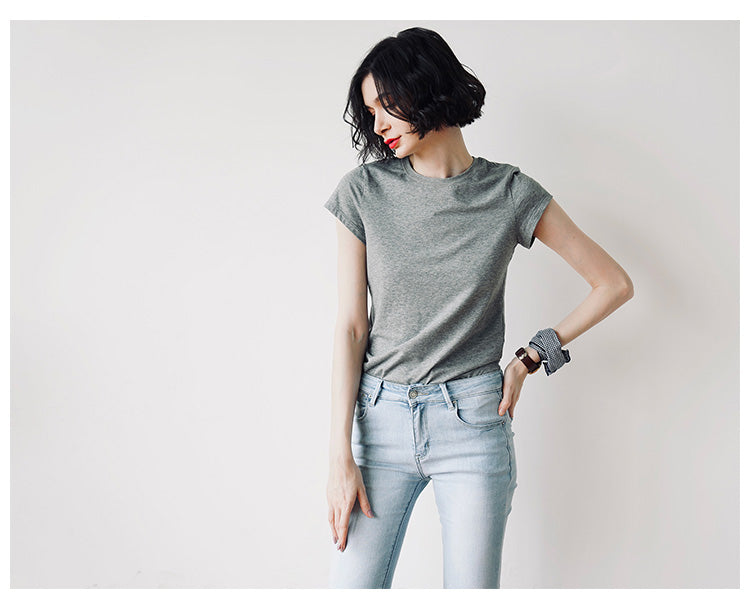 Skin-friendly and comfortable gray Short Sleeve Slim Fit Color Women's Versatile Casual Summer T-Shirt
