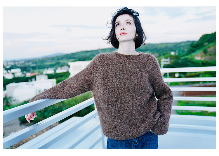 Soft and Fluffy Alpaca Wool Sweater for Women Autumn Winter Women's Versatile Stylish Pullover Sweater Loose Casual Knitwear