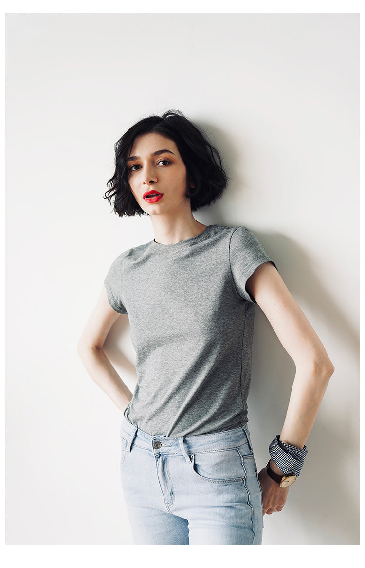 Skin-friendly and comfortable gray Short Sleeve Slim Fit Color Women's Versatile Casual Summer T-Shirt