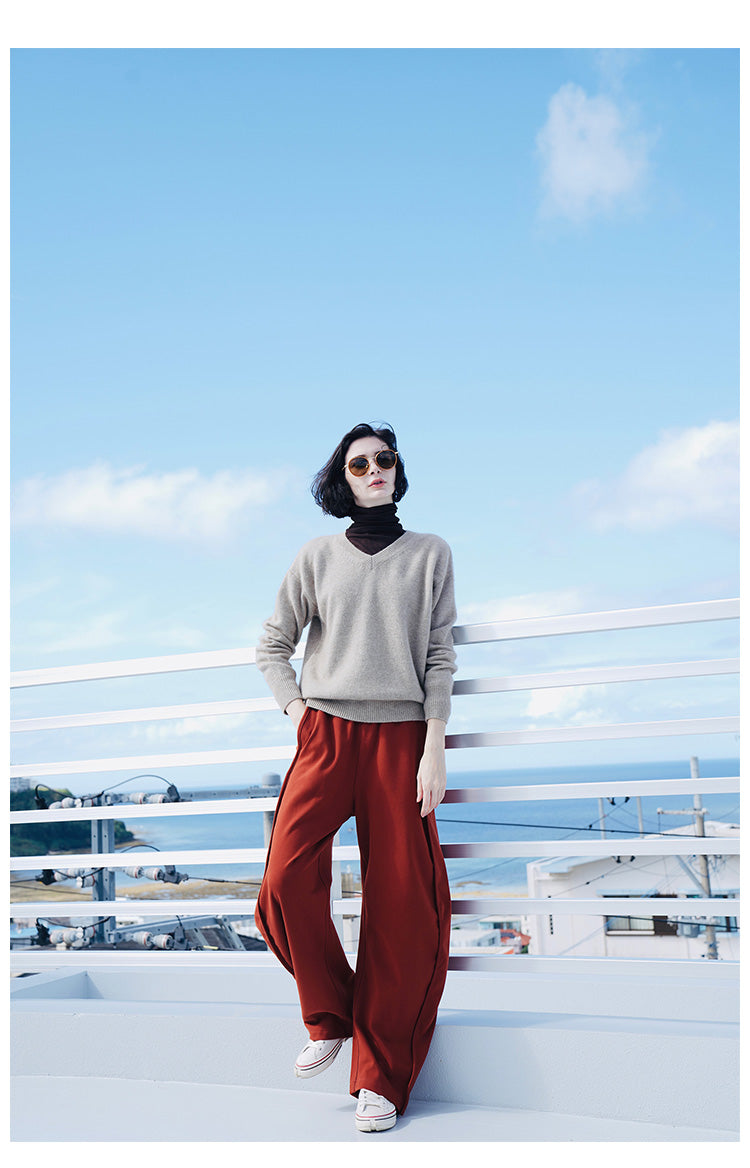 Ladies' fashionable and versatile high waisted wide leg pants, banana pants, casual sports pants