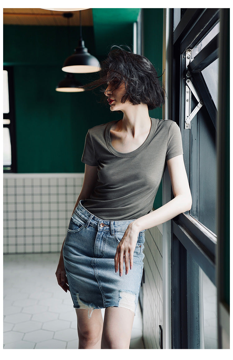 Women's short sleeved summer round neck casual top T-shirt