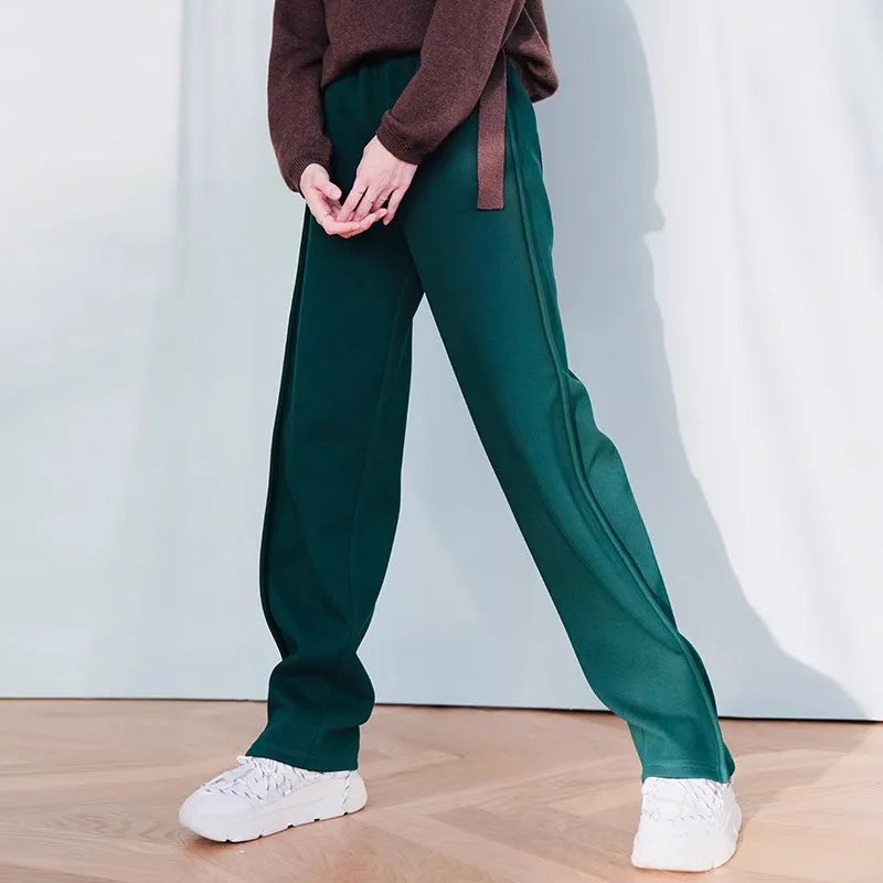 Women's autumn and winter high waisted casual pants with plush wide legs, loose and slimming straight leg pants