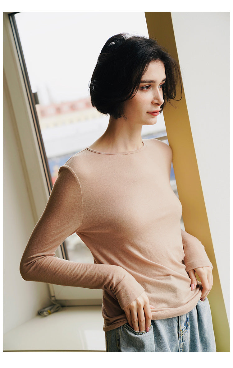 Woolen slim fit t-shirt for women in early, long sleeved knitted base sweater for women, thin cut