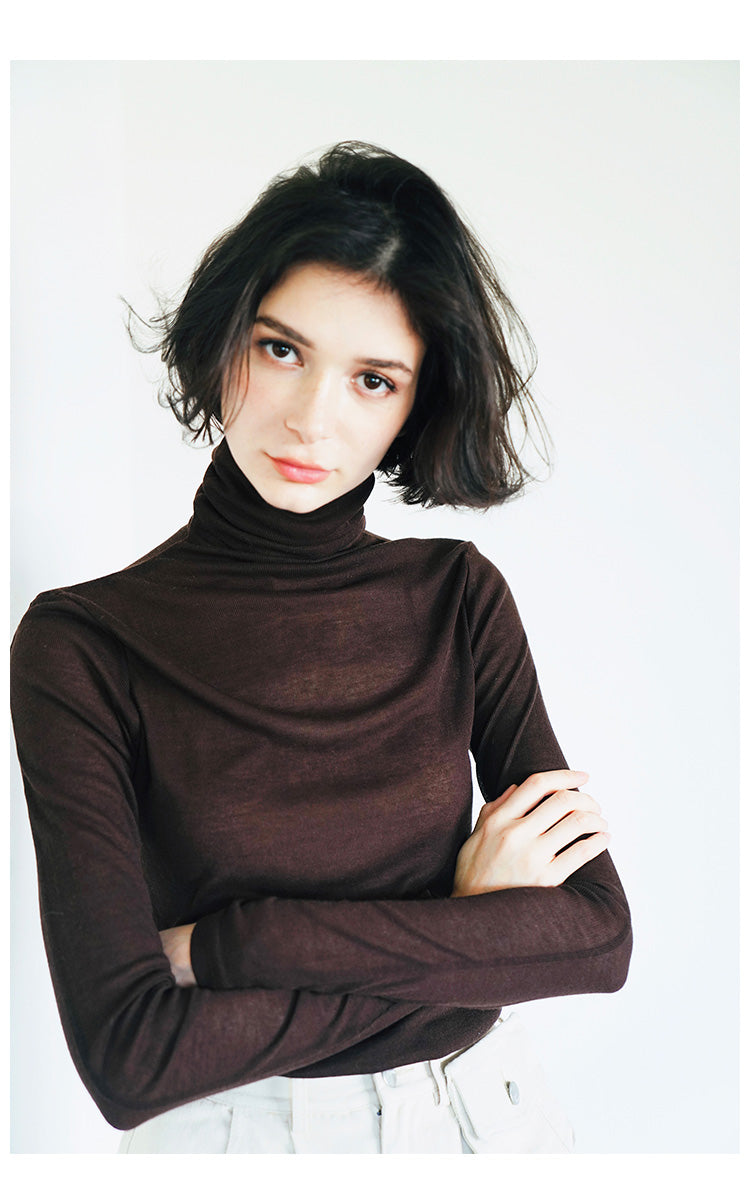 Solid color   high neck base  t-shirt    slim fit top for women  long sleeves