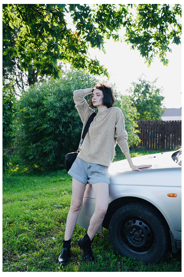 Women's Hooded Pullover Loose Fit  Knitted Top Long Sleeve Sweater