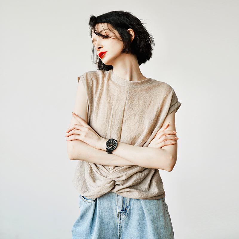 Reversible Pleated Design  with Unique Design, Short Irregular Top, Personalized Short Sleeve Women's T-shirt