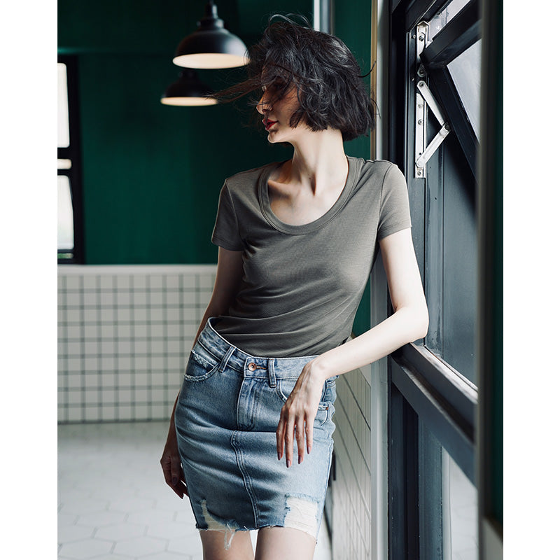 Women's short sleeved summer round neck casual top T-shirt