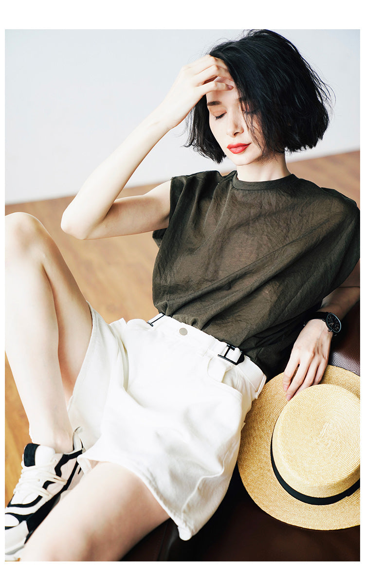 Lightweight, comfortable,  Trendy Women's Summer Loose Fit Short Sleeve, Unique Solid Color  Women's T-shirt